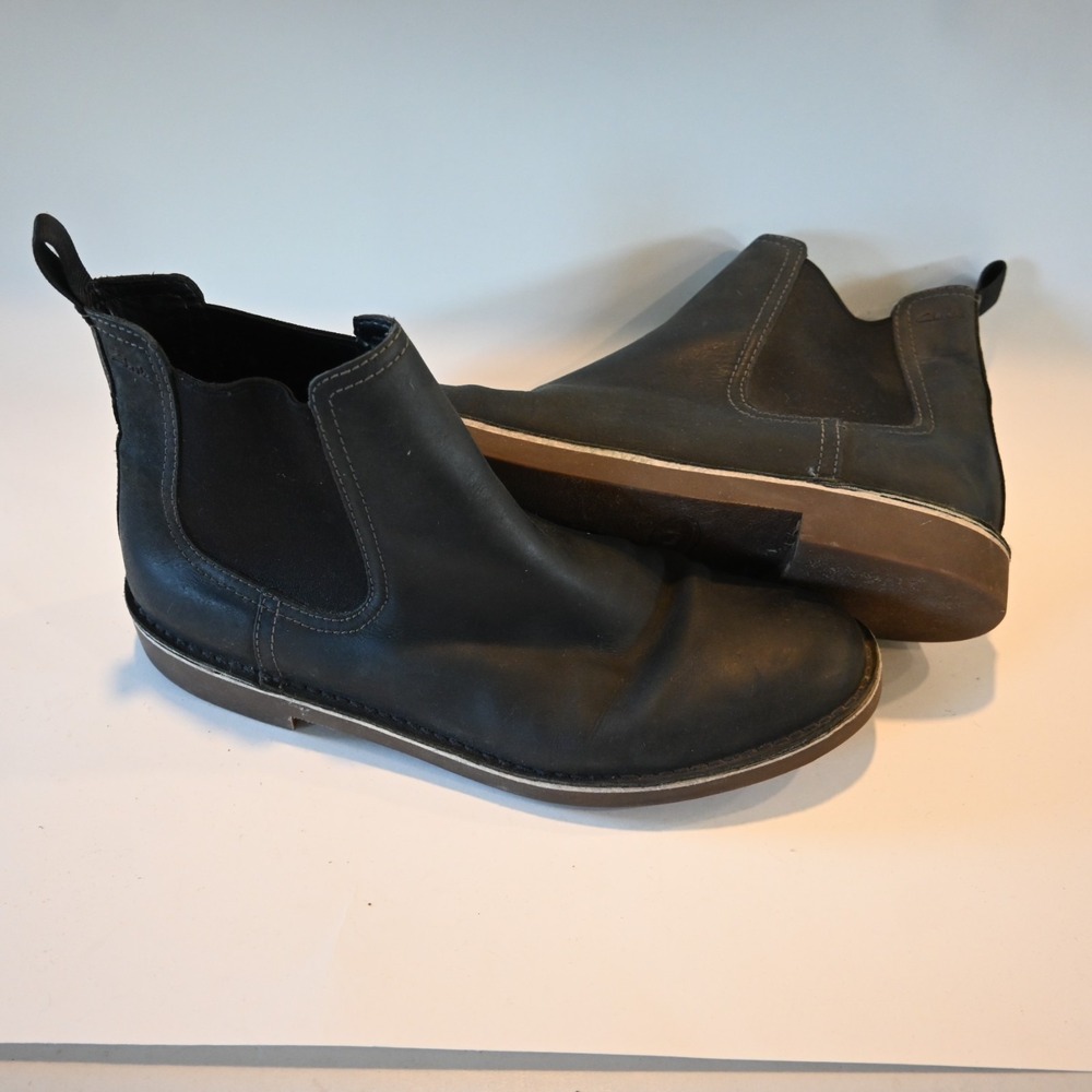 Clarks Mens 13 Black Nubuck 26129783 Bushacre Hill Chelsea Pull On Ankle Boots